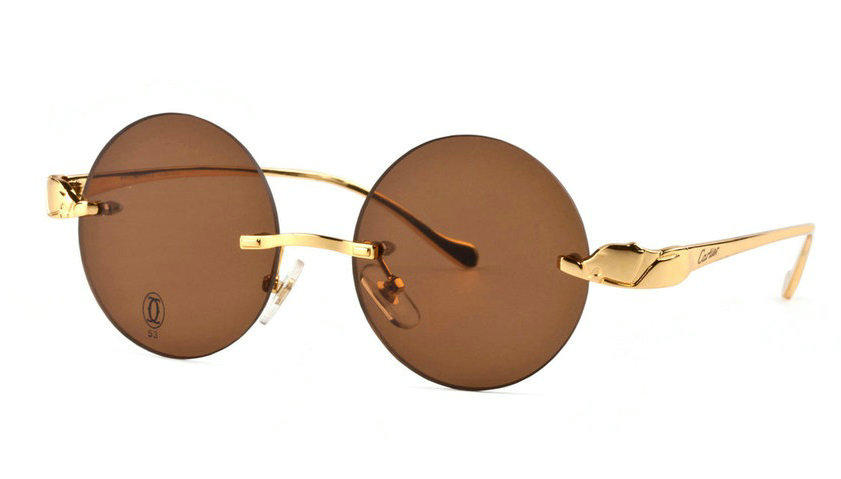 Wholesale Cheap Replica Panthère Cartier Gold Round Glasses Frames for Sale-004