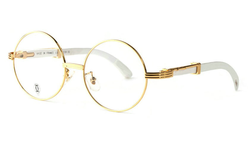 Wholesale Cheap Replica Cartier Round Metal Glasses Wood Frames for Sale-021