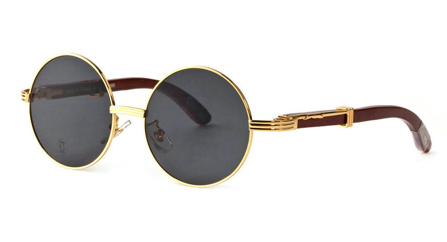 Wholesale Cheap Replica Cartier Round Metal Glasses Wood Frames for Sale-025