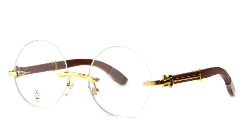 Wholesale Cheap Replica Cartier Round Metal Glasses Wood Frames for Sale-037