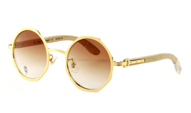 Wholesale Cheap Replica Cartier Gold Metal Round Glasses Bamboo Frames-046