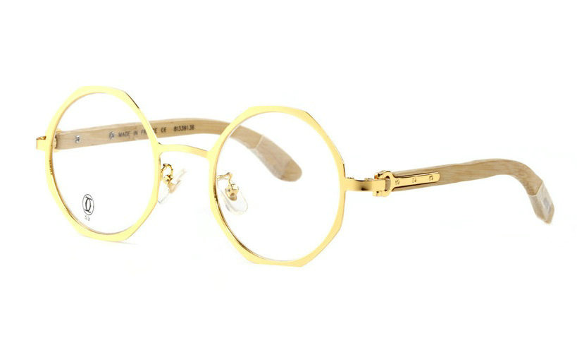 Wholesale Replica Cartier Gold Metal Round Glasses Bamboo Frames for Sale-048