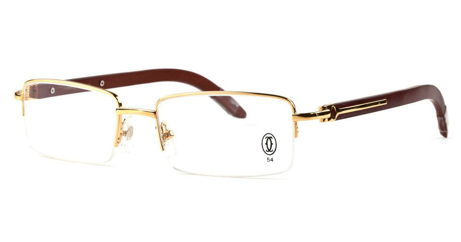 Wholesale Replica Cartier Half Rim Wood Frame Glasses for Sale-180