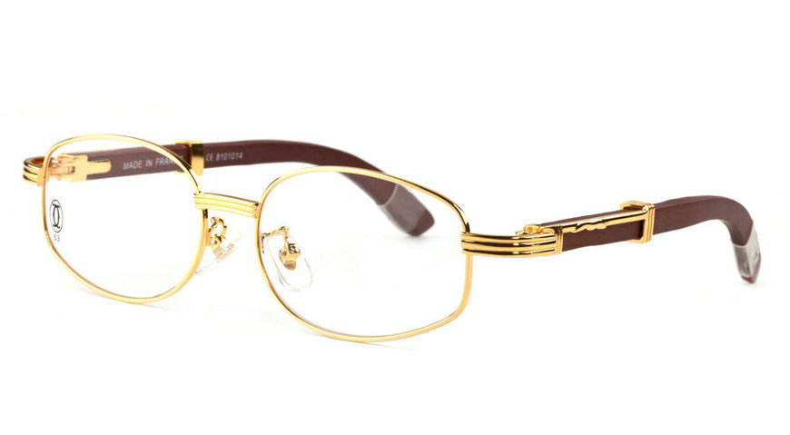 Wholesale Cheap Cartier Oval Wood Frame Glasses for Sale-195