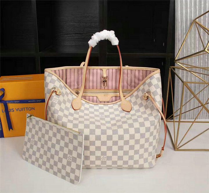 Wholesale Cheap Louis Vuitton Neverfull Mm Damier Azur Canvas Replica Handbags For Sale-076