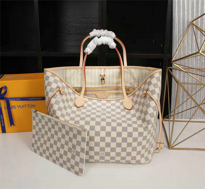 Wholesale Cheap Louis Vuitton Neverfull Mm Damier Azur Canvas Replica Handbags For Sale-077