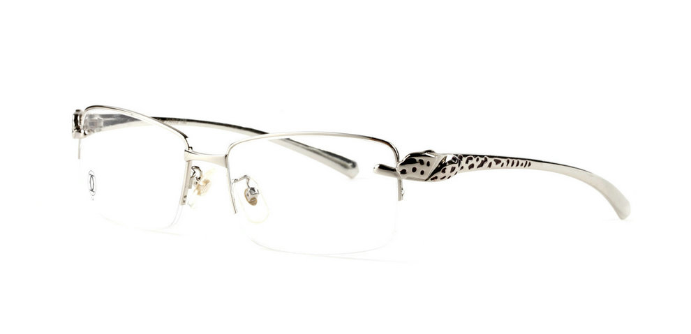 Wholesale Cheap Panthère de Cartier  “Silver” Half Rim Optical Glasses for Sale-032