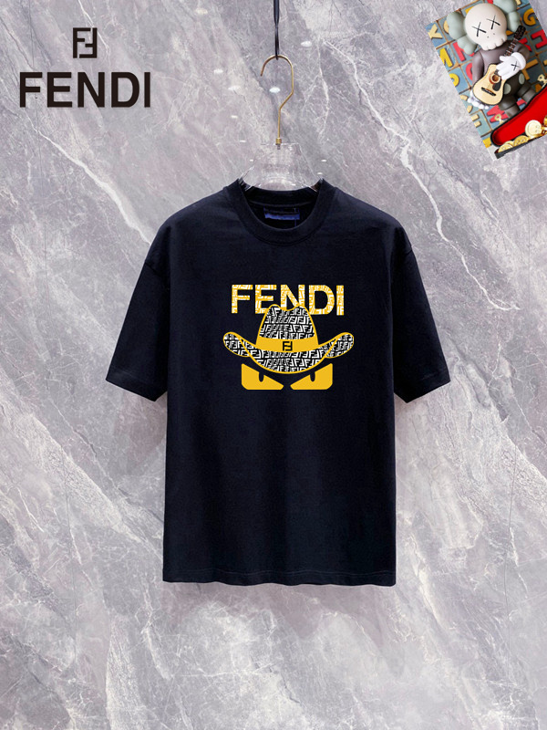 Wholesale Cheap Fendi men's Short Round Collar Replica T Shirts for sale