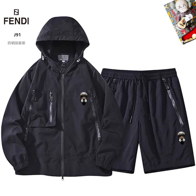 Wholesale Cheap Fendi Long Sleeve Replica Designer Hooded Jackets set Shorts for sale