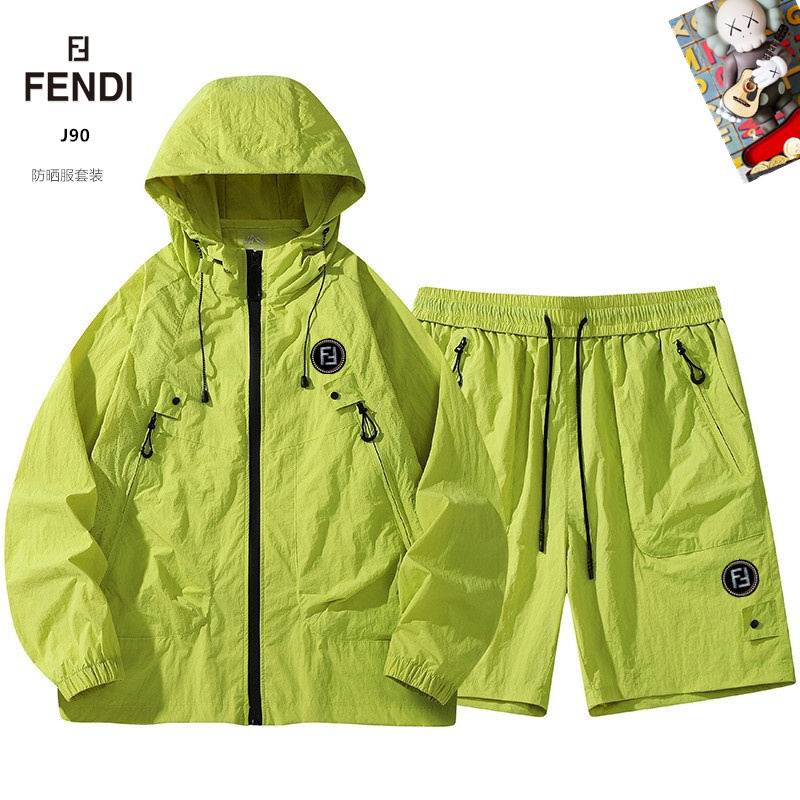 Wholesale Cheap Fendi Long Sleeve Replica Designer Hooded Jackets set Shorts for sale