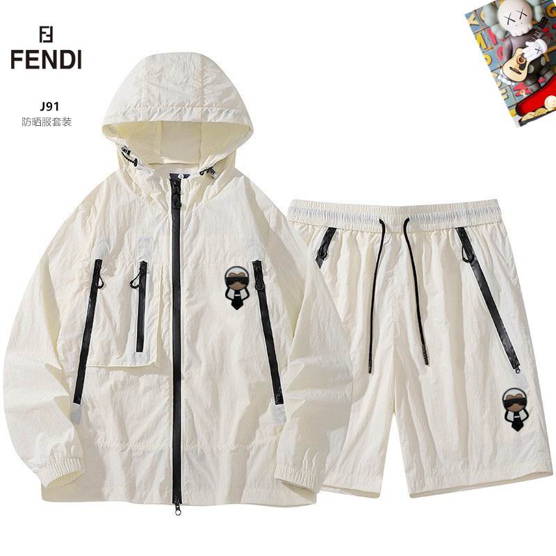 Wholesale Cheap Fendi Long Sleeve Replica Designer Hooded Jackets set Shorts for sale