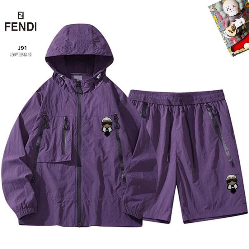 Wholesale Cheap Fendi Long Sleeve Replica Designer Hooded Jackets set Shorts for sale