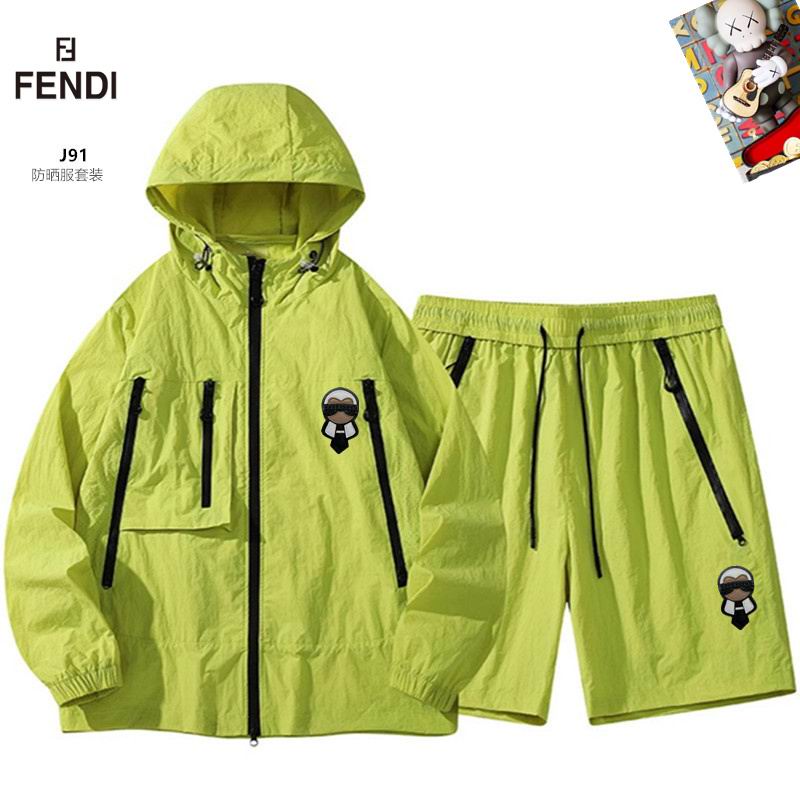 Wholesale Cheap Fendi Long Sleeve Replica Designer Hooded Jackets set Shorts for sale
