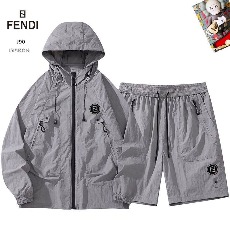 Wholesale Cheap Fendi Long Sleeve Replica Designer Hooded Jackets set Shorts for sale
