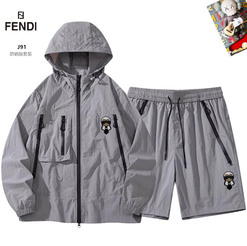 Wholesale Cheap Fendi Long Sleeve Replica Designer Hooded Jackets set Shorts for sale