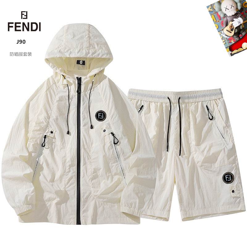 Wholesale Cheap Fendi Long Sleeve Replica Designer Hooded Jackets set Shorts for sale