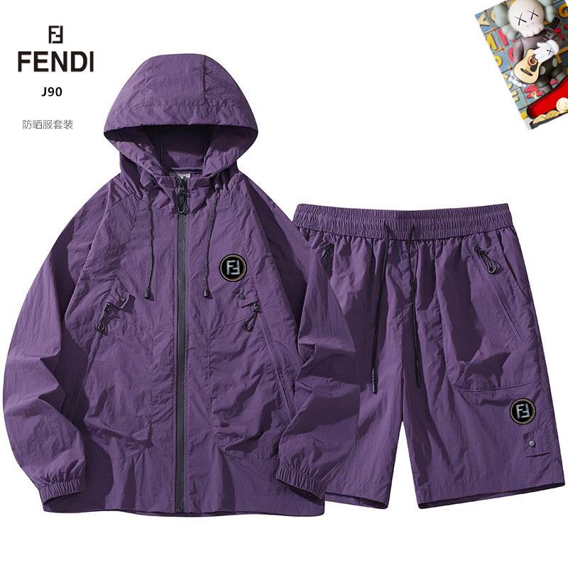 Wholesale Cheap Fendi Long Sleeve Replica Designer Hooded Jackets set Shorts for sale