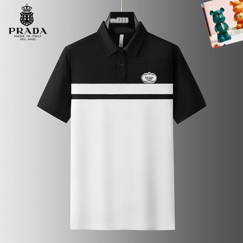 Wholesale High-quality Men's P.rada Short Sleeve Lapel Replica Designer T-Shirts for sale