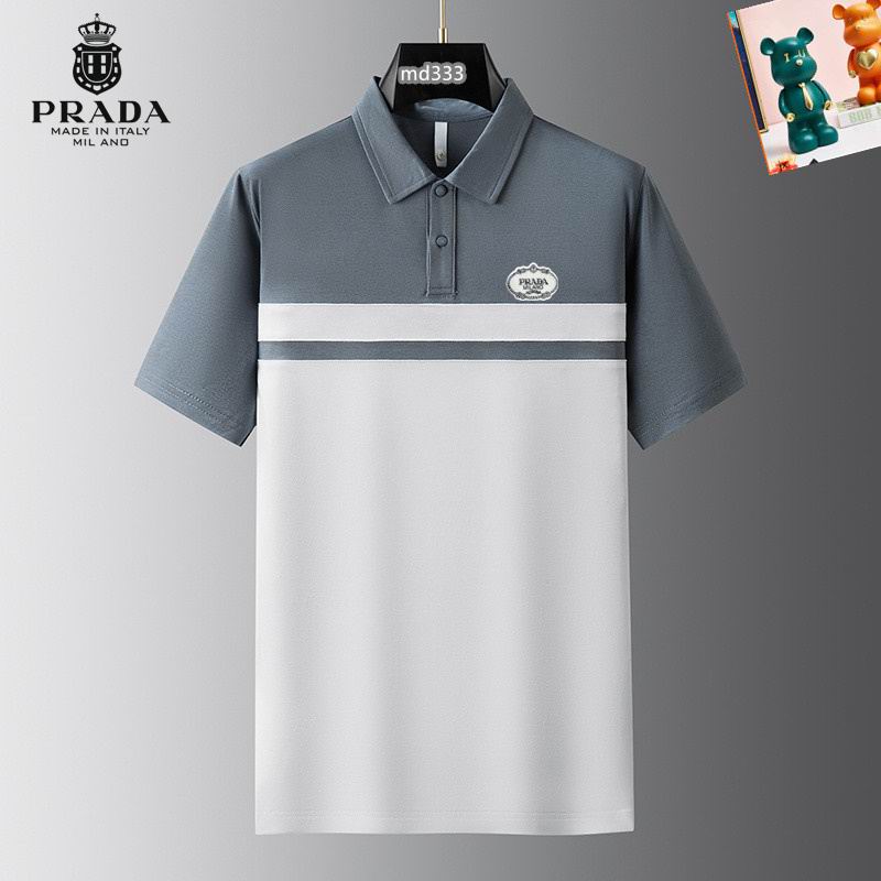 Wholesale High-quality Men's P.rada Short Sleeve Lapel Replica Designer T-Shirts for sale