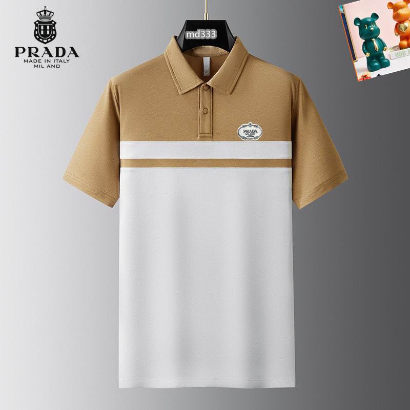 Wholesale High-quality Men's P.rada Short Sleeve Lapel Replica Designer T-Shirts for sale